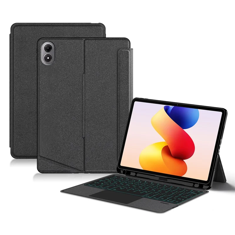 For Xiaomi Redmi Pad 2 Pro Leather Case + Bluetooth-Compatible Keyboard with Backlight Trackpad