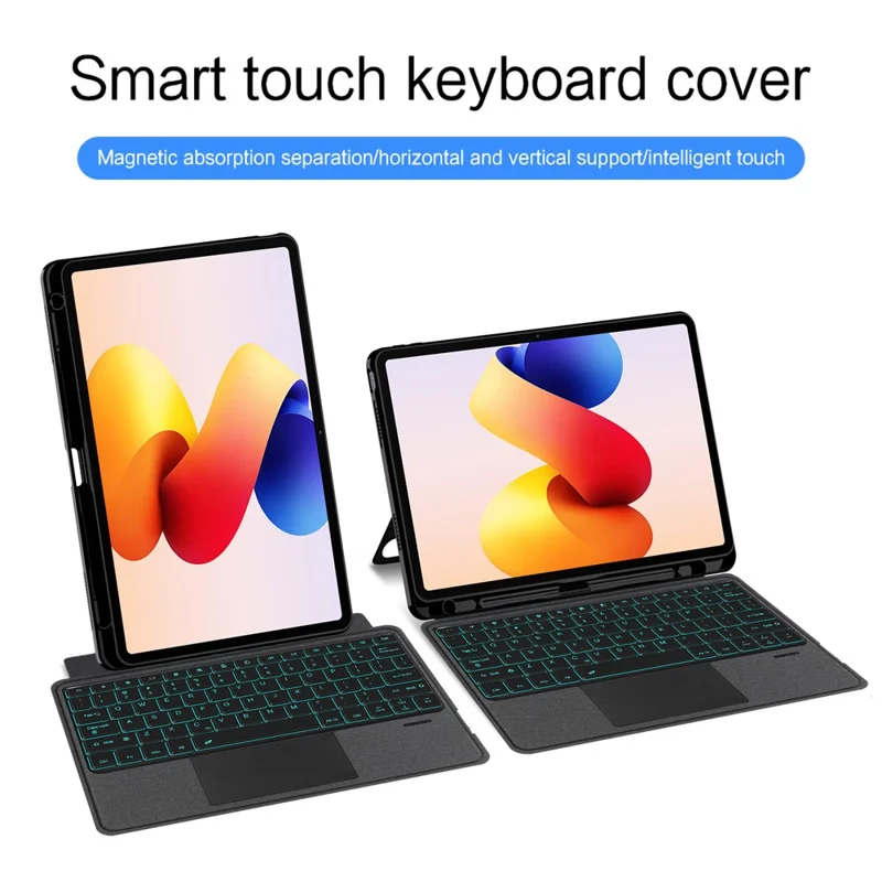 For Xiaomi Redmi Pad 2 Pro Leather Case + Bluetooth-Compatible Keyboard with Backlight Trackpad
