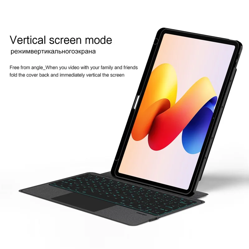 For Xiaomi Redmi Pad 2 Pro Leather Case + Bluetooth-Compatible Keyboard with Backlight Trackpad