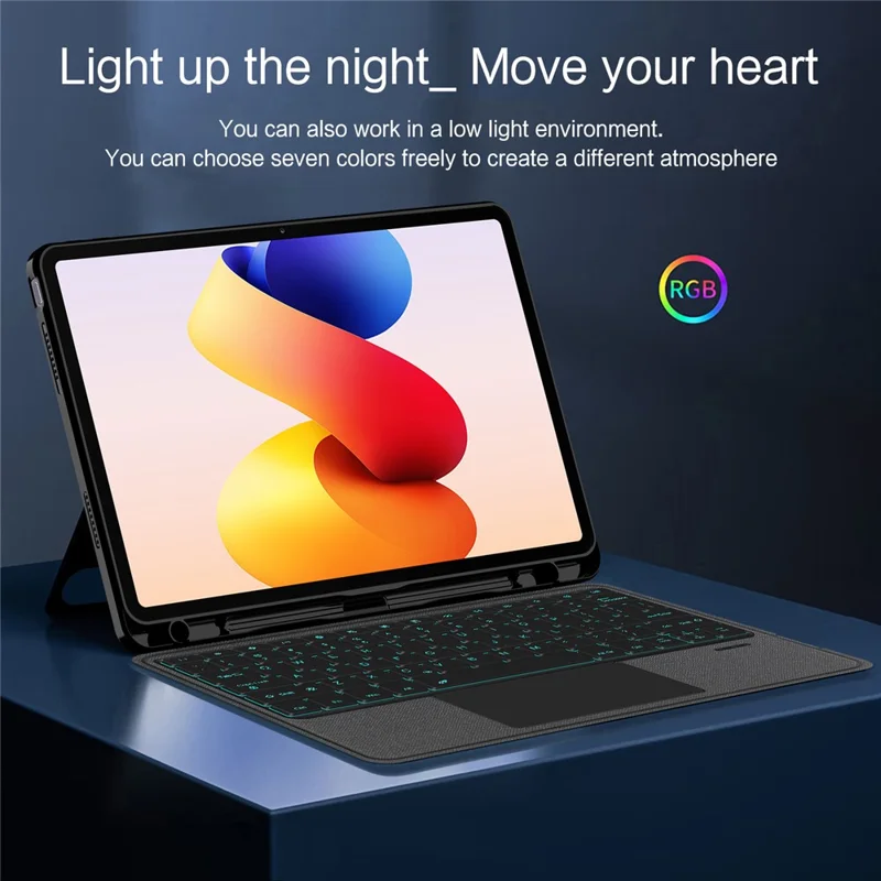 For Xiaomi Redmi Pad 2 Pro Leather Case + Bluetooth-Compatible Keyboard with Backlight Trackpad