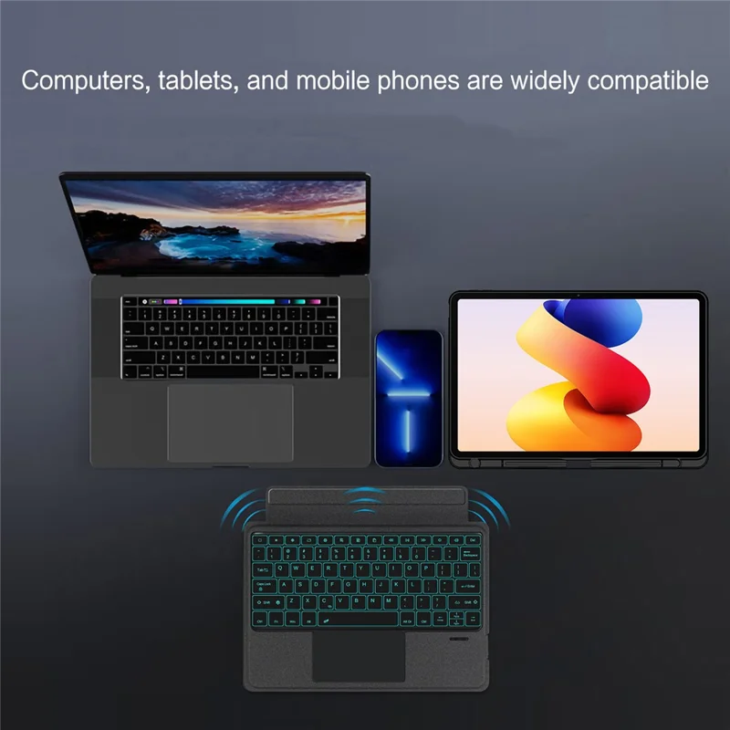 For Xiaomi Redmi Pad 2 Pro Leather Case + Bluetooth-Compatible Keyboard with Backlight Trackpad