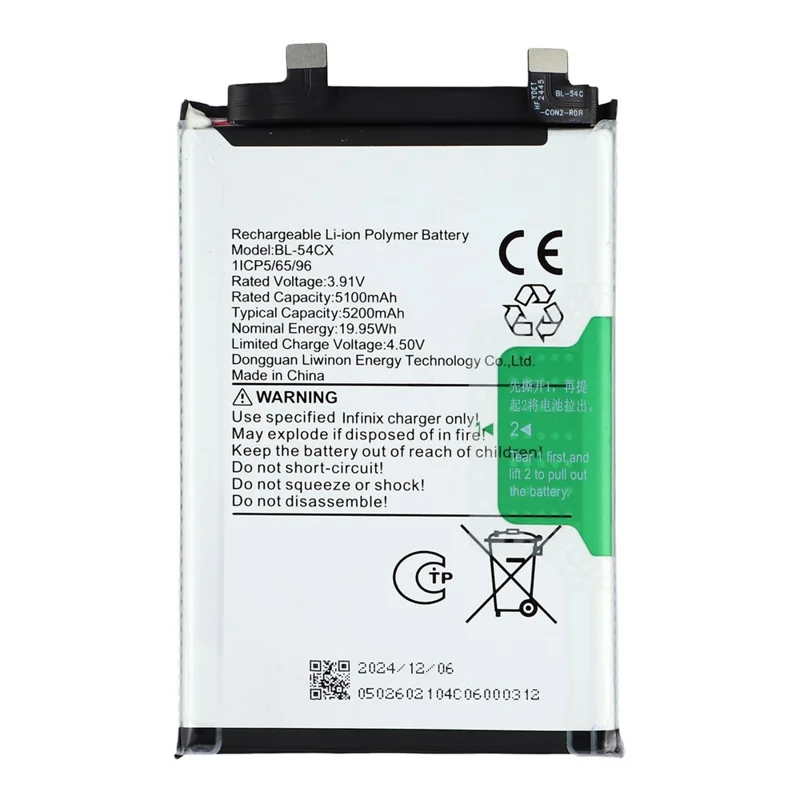 For Infinix Note 50 Pro 4G 3.91V 5100mAh Li-Polymer Battery Assembly Part (Encode: BL-54CX)