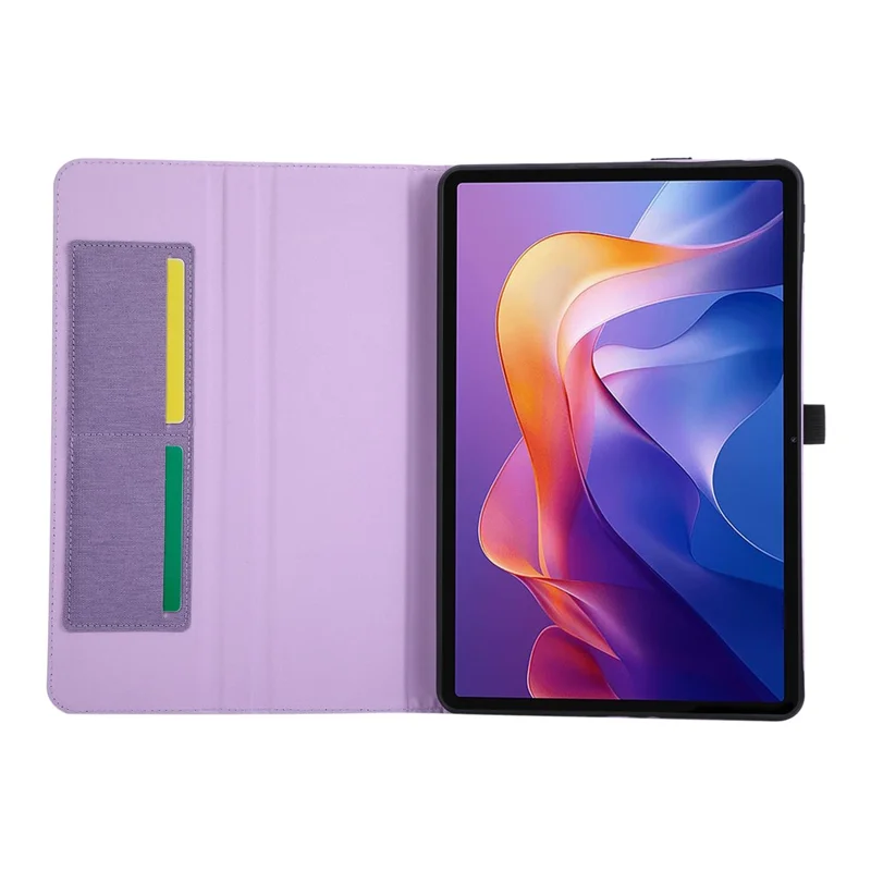 Til Xiaomi Redmi Pad 2 Pro Task med stand, kortlomme og stoftekstur, lærtabletdekning - Lilla