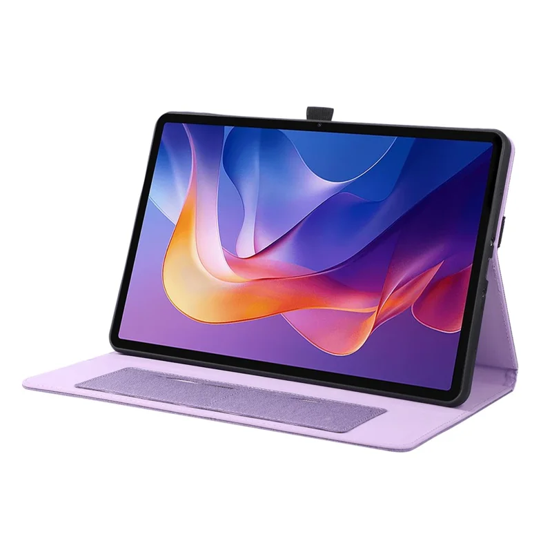 Til Xiaomi Redmi Pad 2 Pro Task med stand, kortlomme og stoftekstur, lærtabletdekning - Lilla