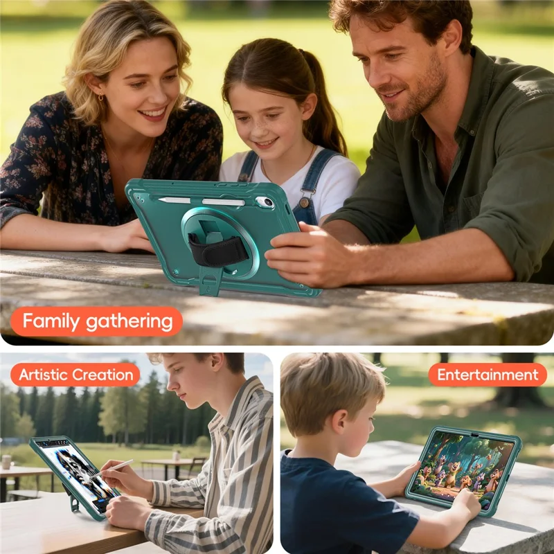 Til Samsung Galaxy Tab S11 Task Case med Støtte og Rotationshåndloe af PC + TPU + Silikone - Mørk Grøn