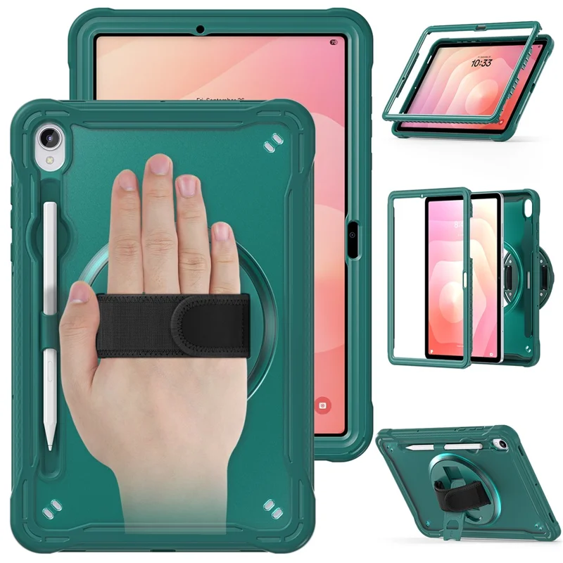Til Samsung Galaxy Tab S11 Task Case med Støtte og Rotationshåndloe af PC + TPU + Silikone - Mørk Grøn