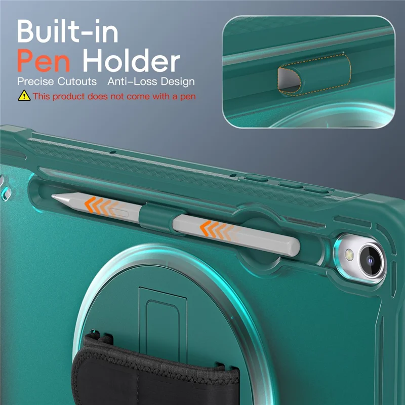Til Samsung Galaxy Tab S11 Task Case med Støtte og Rotationshåndloe af PC + TPU + Silikone - Mørk Grøn