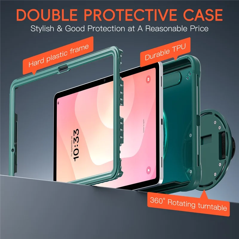 Til Samsung Galaxy Tab S11 Task Case med Støtte og Rotationshåndloe af PC + TPU + Silikone - Mørk Grøn