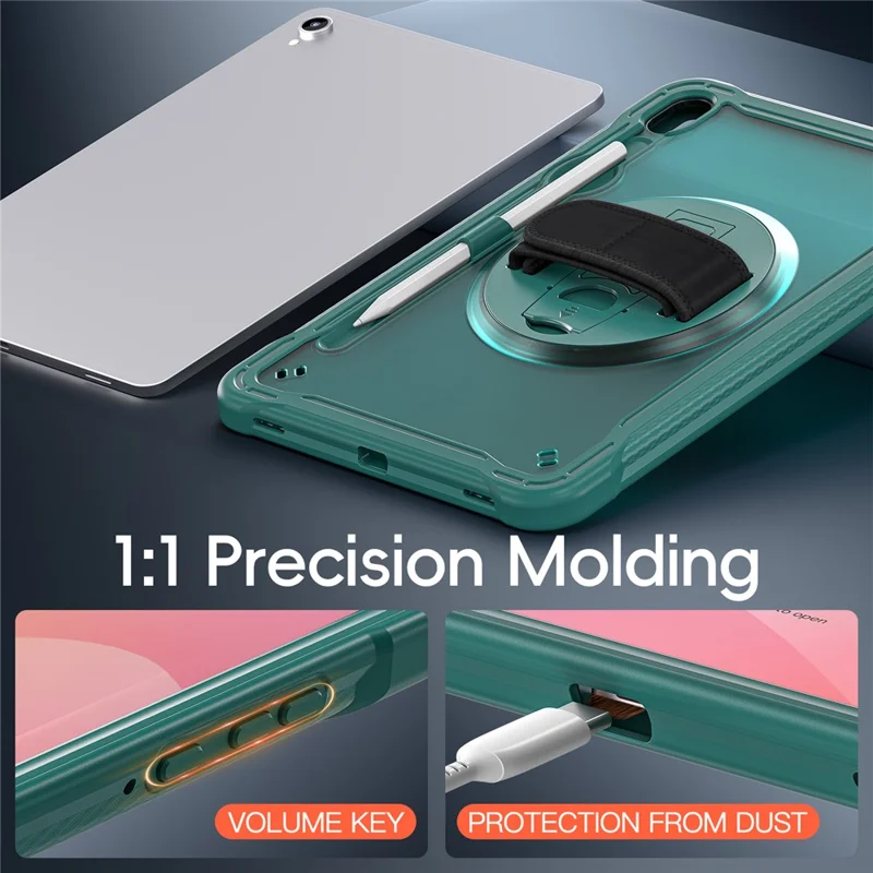 Til Samsung Galaxy Tab S11 Task Case med Støtte og Rotationshåndloe af PC + TPU + Silikone - Mørk Grøn