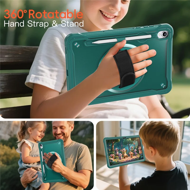 Til Samsung Galaxy Tab S11 Task Case med Støtte og Rotationshåndloe af PC + TPU + Silikone - Mørk Grøn