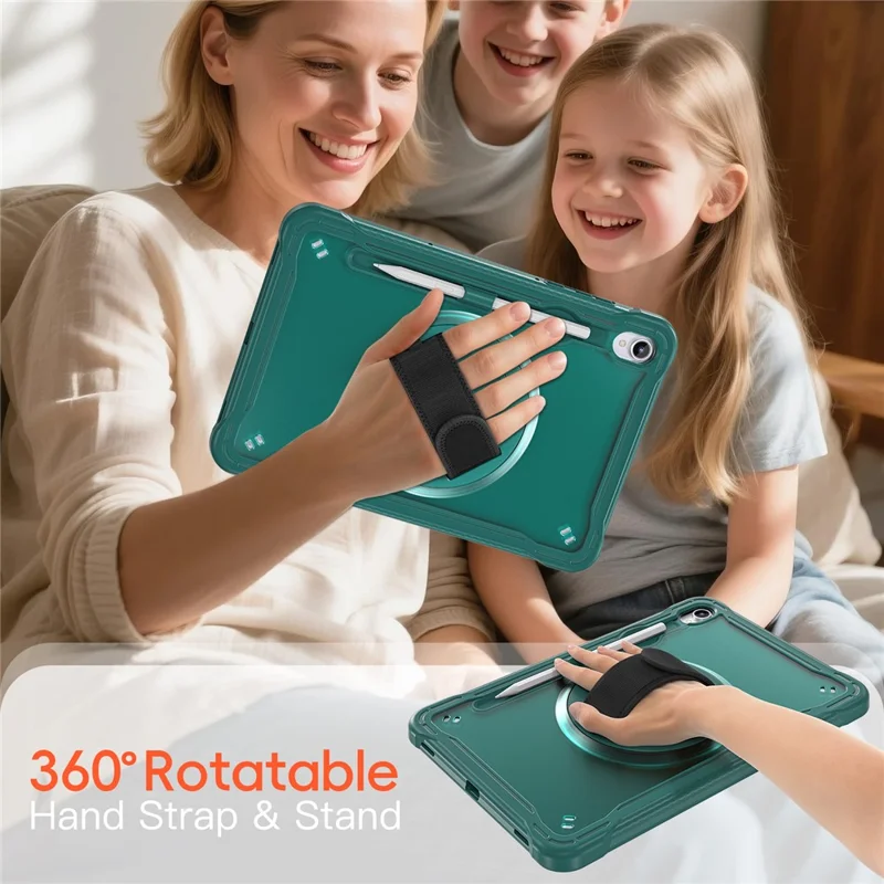 Til Samsung Galaxy Tab S11 Task Case med Støtte og Rotationshåndloe af PC + TPU + Silikone - Mørk Grøn