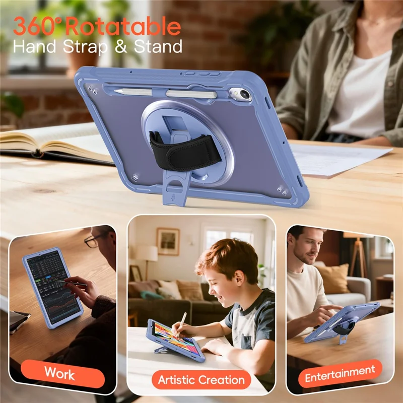 For Samsung Galaxy Tab S11 Case Kickstand PC + TPU + Silicone Tablet Cover with Rotary Hand Strap - Lavender Grey