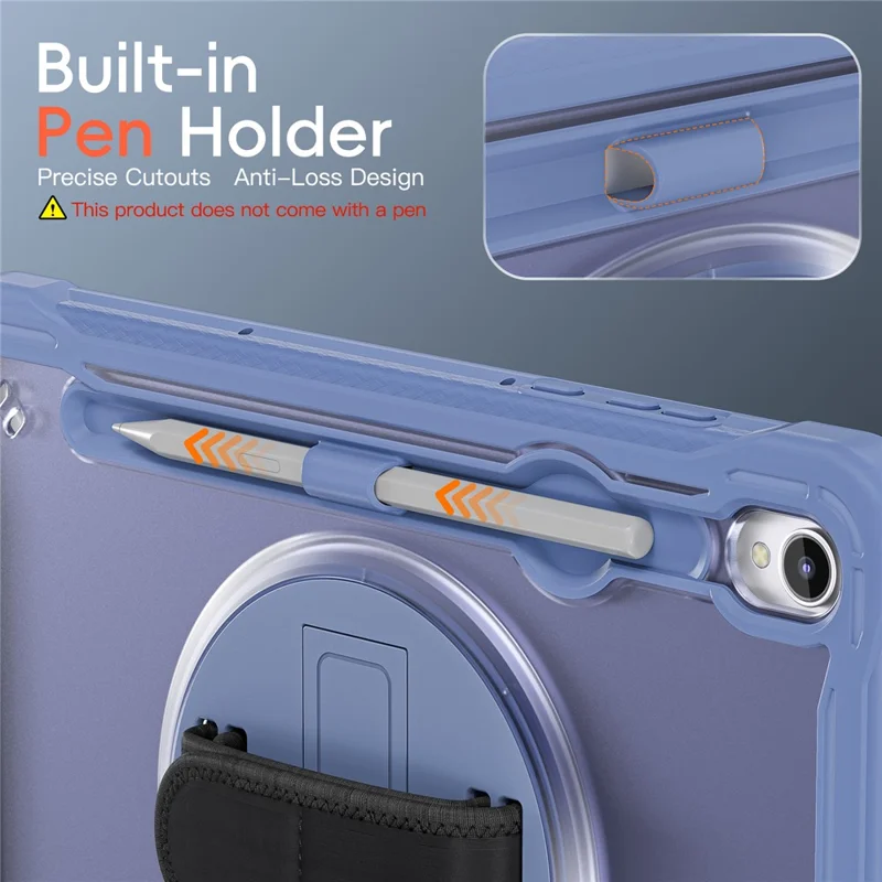 For Samsung Galaxy Tab S11 Case Kickstand PC + TPU + Silicone Tablet Cover with Rotary Hand Strap - Lavender Grey