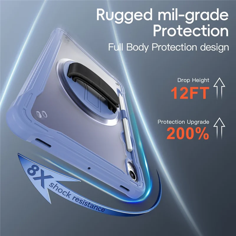 For Samsung Galaxy Tab S11 Case Kickstand PC + TPU + Silicone Tablet Cover with Rotary Hand Strap - Lavender Grey