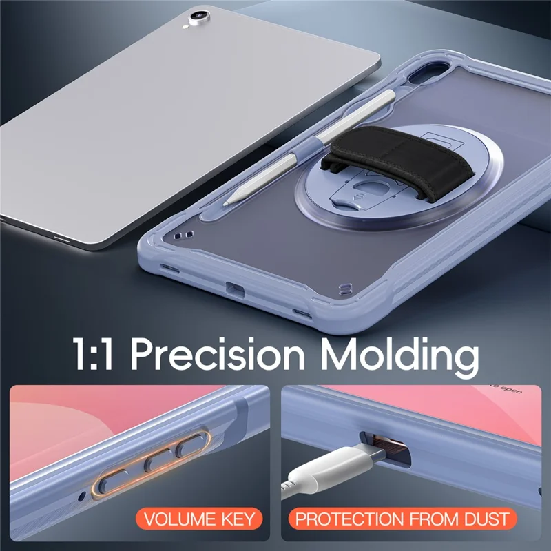 For Samsung Galaxy Tab S11 Case Kickstand PC + TPU + Silicone Tablet Cover with Rotary Hand Strap - Lavender Grey