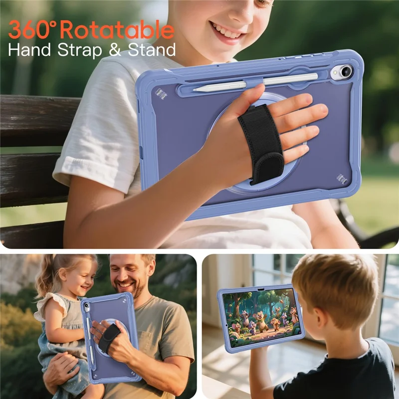 For Samsung Galaxy Tab S11 Case Kickstand PC + TPU + Silicone Tablet Cover with Rotary Hand Strap - Lavender Grey