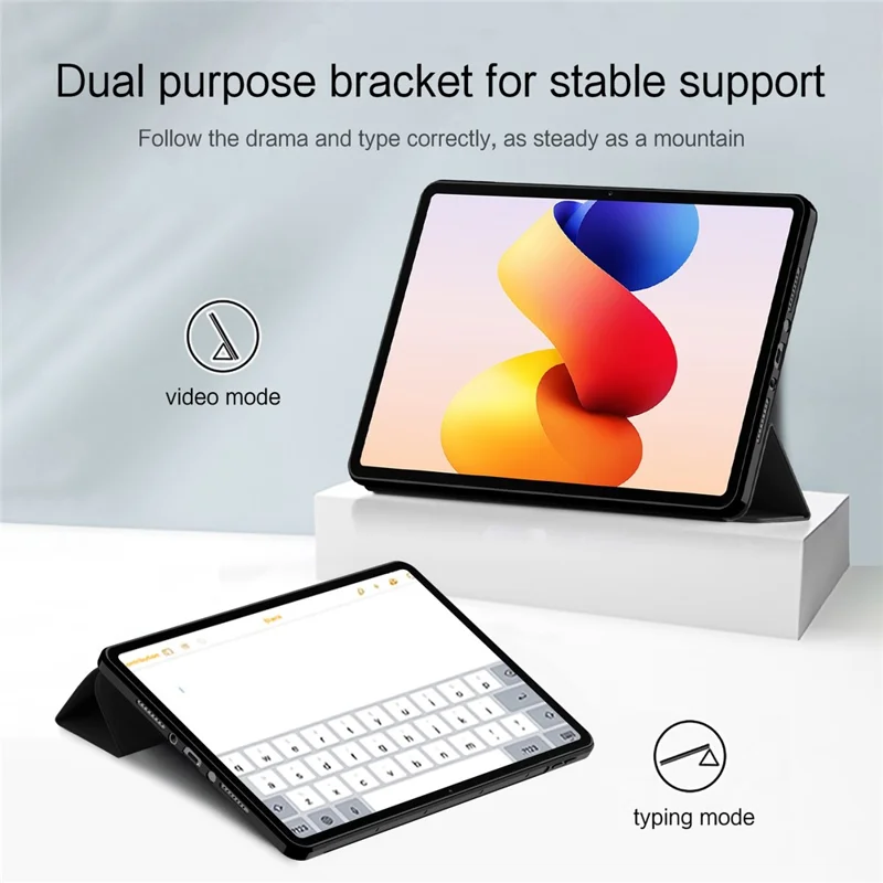 Til Xiaomi Redmi Pad 2 Pro Case PU-læder TPU bagside Trifold stand Tabletbeslag - Sort