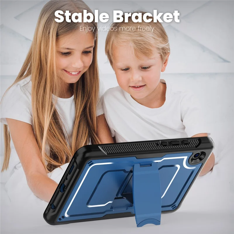 Für Samsung Galaxy Tab A11 / A9 Hülle PC + TPE Tablet-Cover mit verstecktem Zinklegierungs-Ständer - Navy Blau