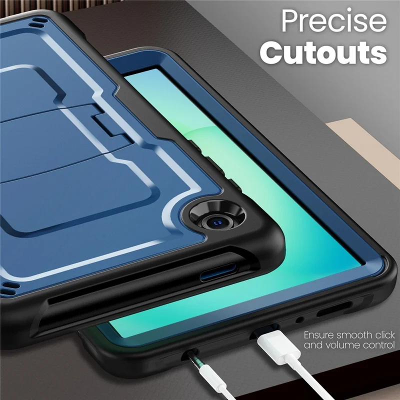 Für Samsung Galaxy Tab A11 / A9 Hülle PC + TPE Tablet-Cover mit verstecktem Zinklegierungs-Ständer - Navy Blau