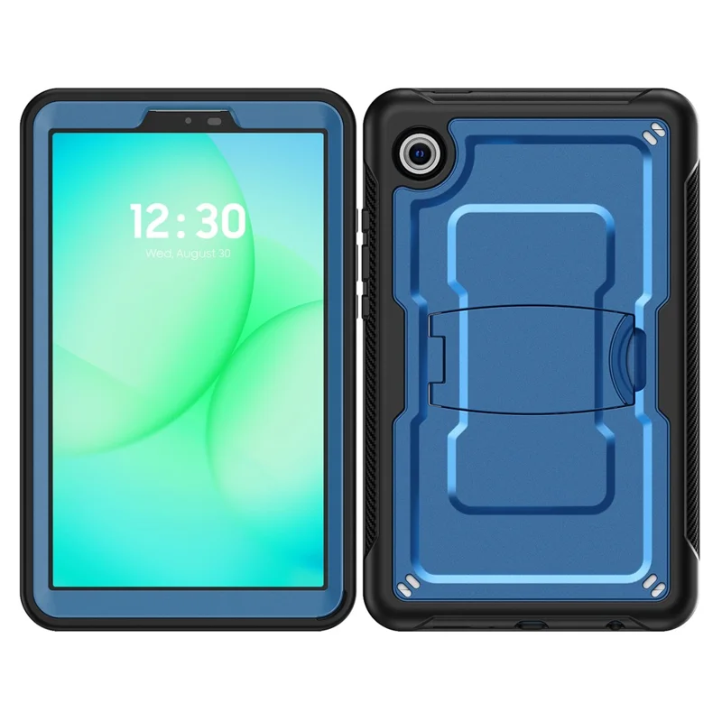 For Samsung Galaxy Tab A11 / A9 Case Hidden Zinc Alloy Kickstand PC + TPE Tablet Cover with Shoulder Strap - Navy Blue