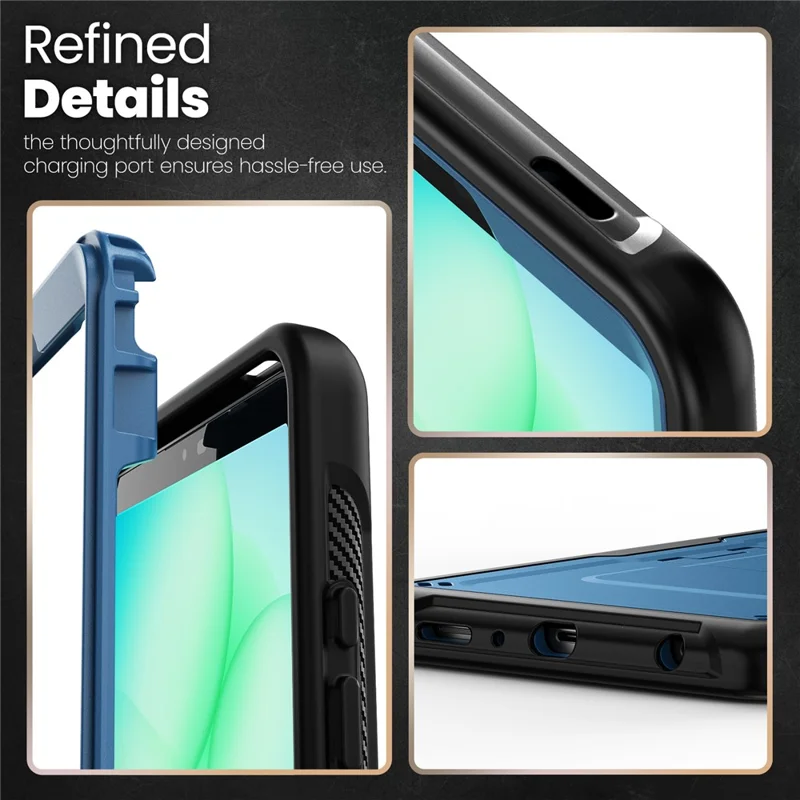 For Samsung Galaxy Tab A11 / A9 Case Hidden Zinc Alloy Kickstand PC + TPE Tablet Cover with Shoulder Strap - Navy Blue