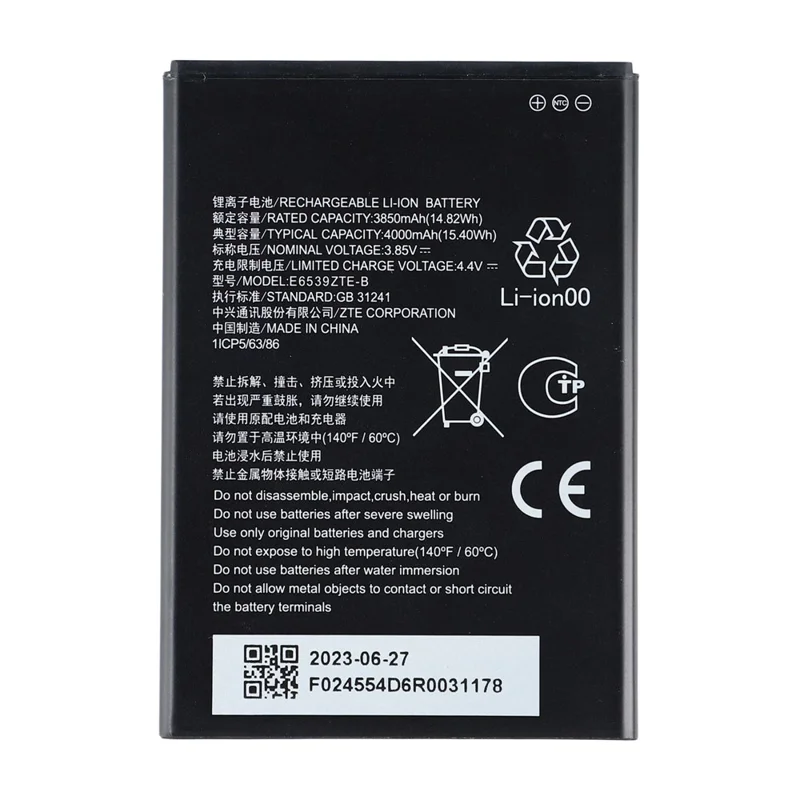 Montagem de Bateria de Polímero de Lítio ZTE Blade A53 3,8V 3850mAh (Sem Logo) (Código: E6539ZTE-B)