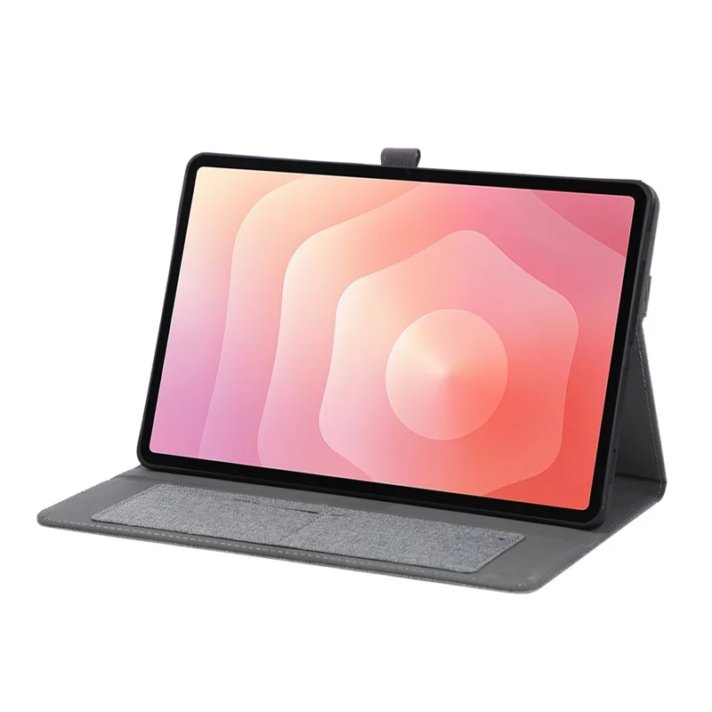 For Samsung Galaxy Tab S11 Case with Stand Card Holder Cloth Texture Leather Tablet Cover - Grey