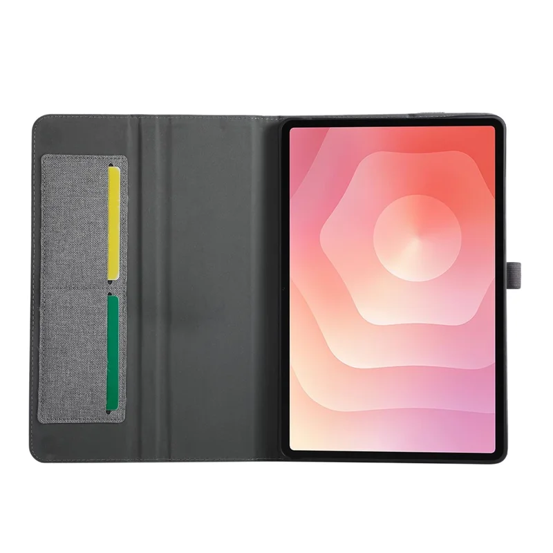 For Samsung Galaxy Tab S11 Case with Stand Card Holder Cloth Texture Leather Tablet Cover - Grey