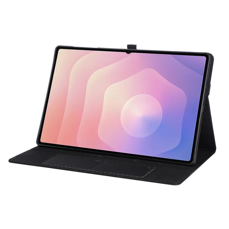 حالة لسامسونج جالكسي تاب إس11 ألترا مع حامل وفتحة بطاقة وغطاء جلد بملمس القماش للوحي - أسود