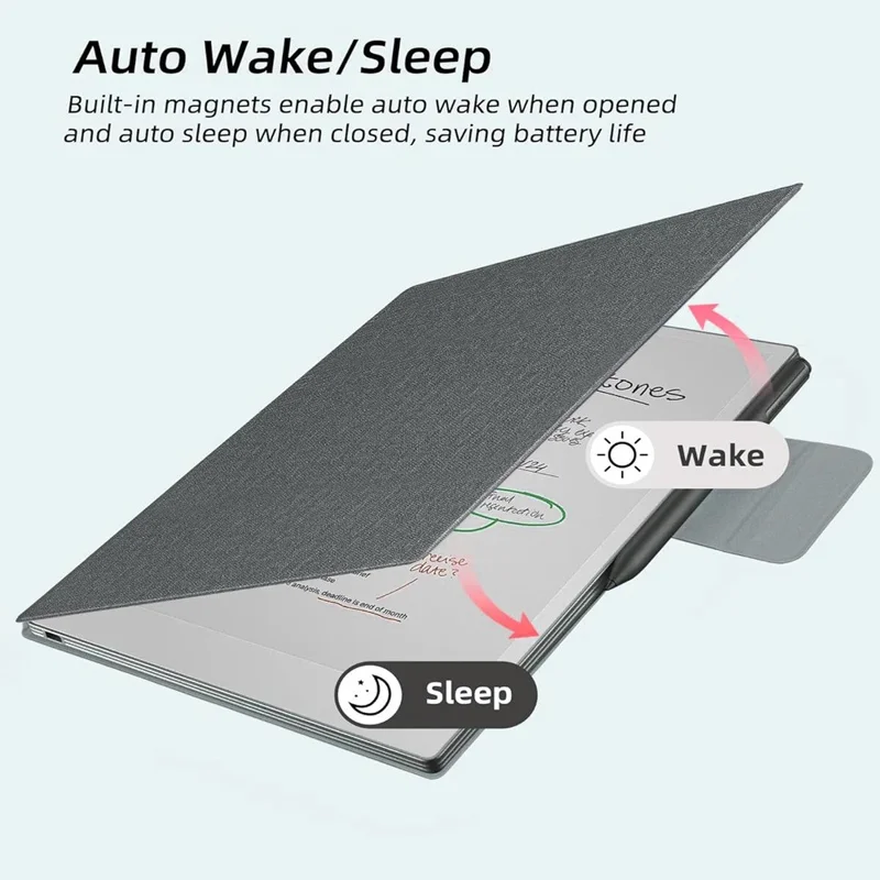 Capa Protetora de Couro PU com Fechamento Magnético e Função de Despertar/Dormir Automática para ReMarkable Paper Pro Move - Cinza