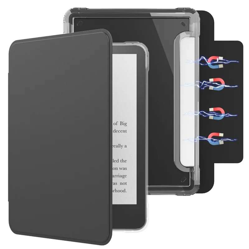 For Amazon Kindle Paperwhite (2024) Case Magnetic Detachable Acrylic + PU Leather Cover Auto Wake  /  Sleep - Black