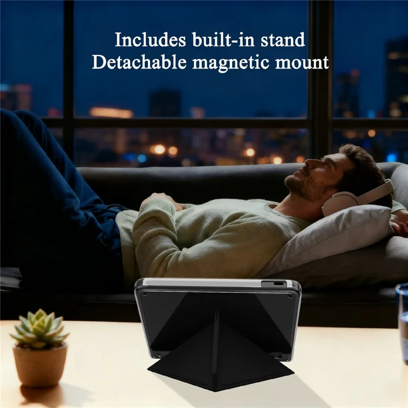 For Kobo Libra Colour PU-læderet tilbehør med magnetisk, aftagelig dæksel med V-formet støtte og automatisk tænd/sluk - Sort