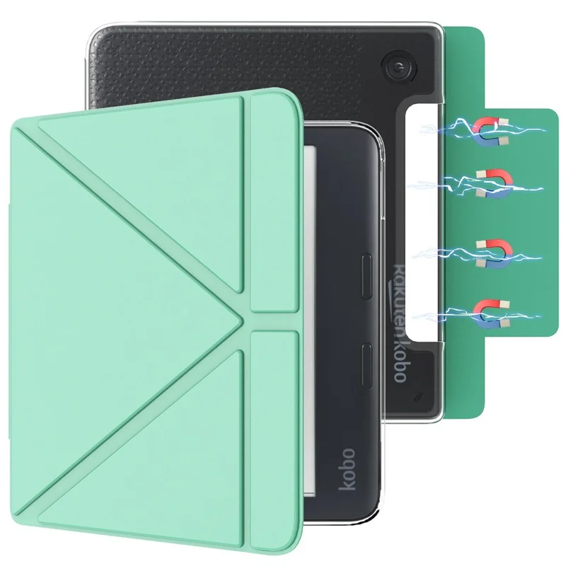 For Kobo Libra Colour PU Leather Case Magnetic Detachable Tablet Cover with V-Shape Stand, Auto Wake / Sleep - Blackish Green
