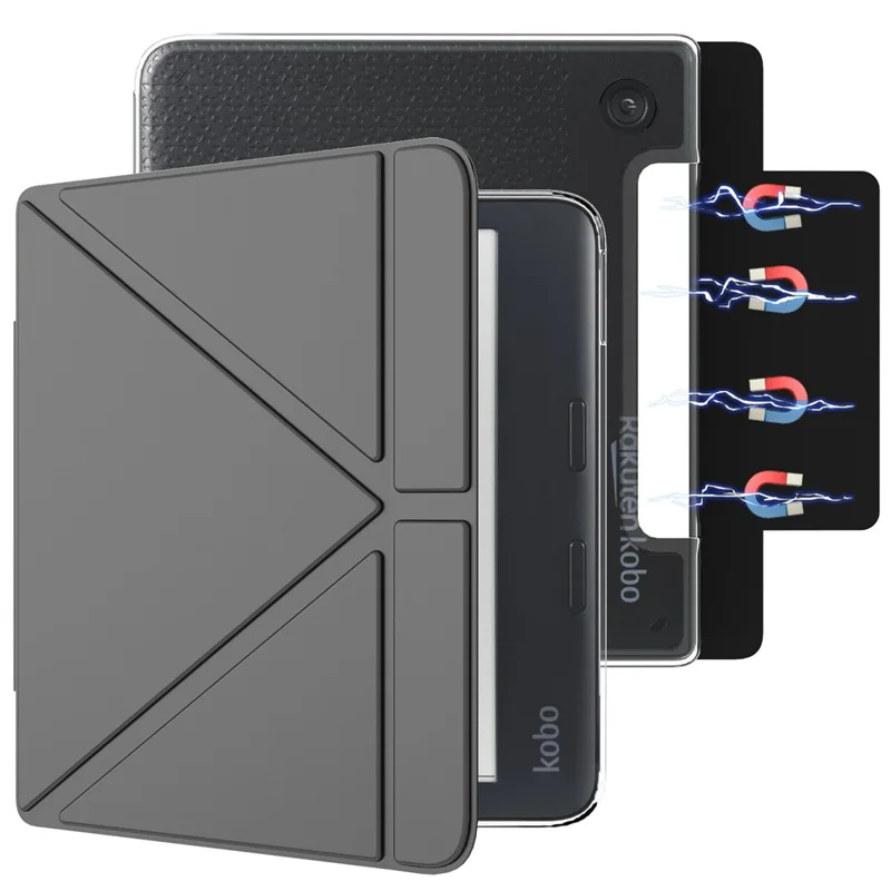 For Kobo Libra 2 PU-læderetui med magnetisk, aftagelig dæksel med V-formet ståfunktion, automatisk tænd/sluk - Sort