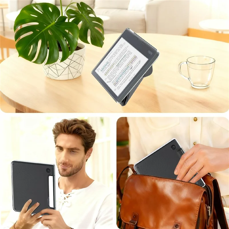 For Kobo Libra 2 PU-læderetui med magnetisk, aftagelig dæksel med V-formet ståfunktion, automatisk tænd/sluk - Sort