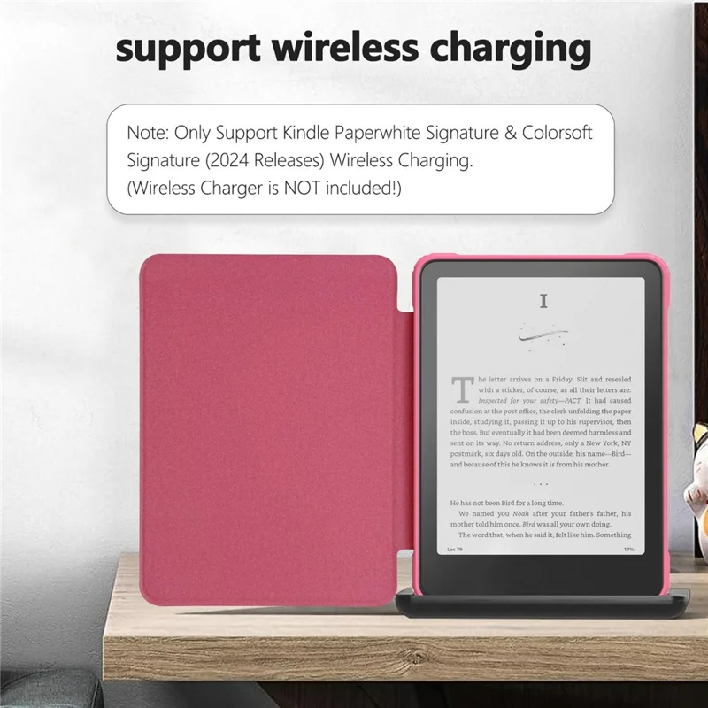 Capa Protetora para Amazon Kindle Paperwhite (2024) - Cobertura de Couro com Parte Traseira Transparente e Suporte para Ativação/Desativação Automática - Rosa Escuro