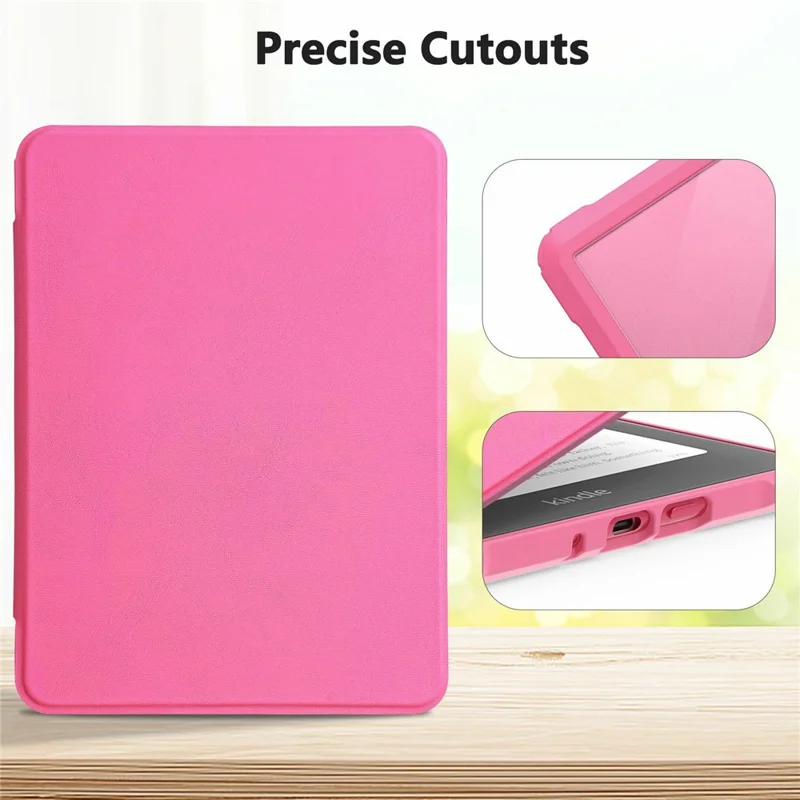 Capa Protetora para Amazon Kindle Paperwhite (2024) - Cobertura de Couro com Parte Traseira Transparente e Suporte para Ativação/Desativação Automática - Rosa Escuro