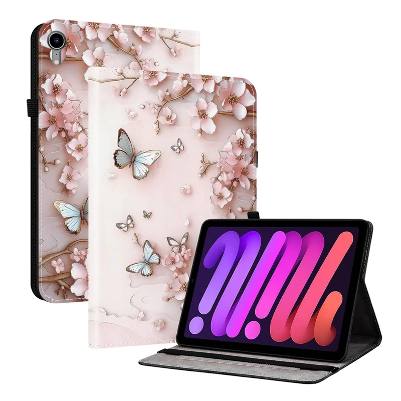 For iPad mini (2024)  /  (2021) Leather Case Pattern Printed Stand Tablet Cover with Card Slots - Pink Butterfly