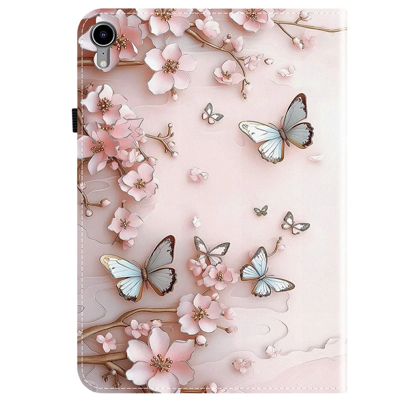 For iPad mini (2024)  /  (2021) Leather Case Pattern Printed Stand Tablet Cover with Card Slots - Pink Butterfly