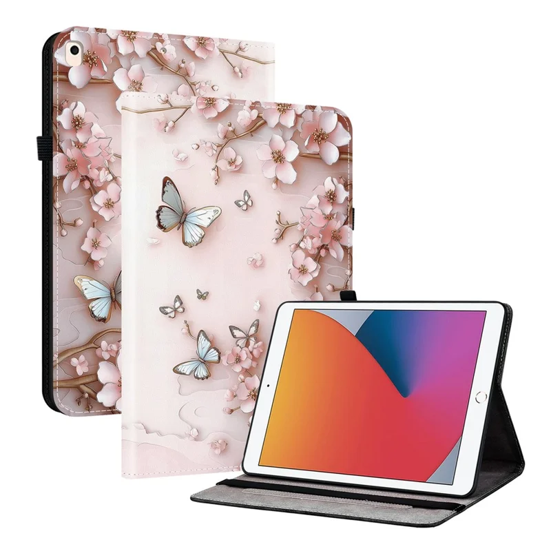 Leather Case For iPad 10.2 (2021)  /  (2020)  /  (2019)  /  Air 10.5 inch (2019) Pattern Printed Stand Tablet Cover with Card Slots - Pink Butterfly