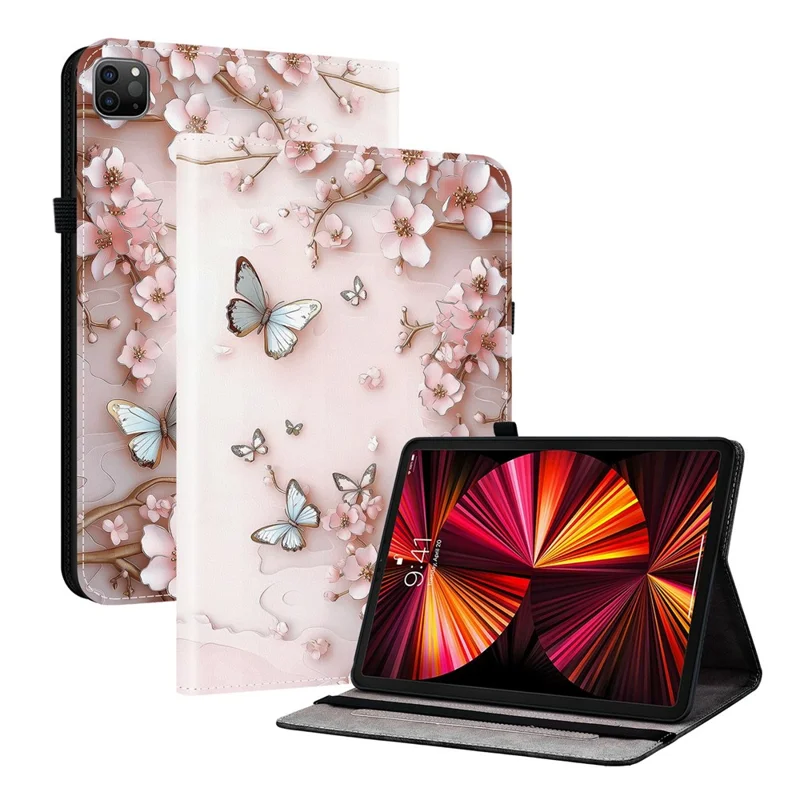 Leather Case For iPad Air 11 (2025)  /  (2024)  /  Air (2022)  /  (2020)  /  Pro 11 (2022) Pattern Printed Stand Tablet Cover with Card Slots - Pink Butterfly