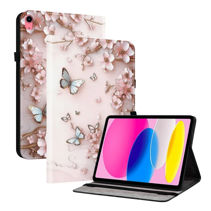Für iPad (2025) / 10.9 (2022) Lederetui mit bedrucktem Muster, Ständer, Tablet-Hülle mit Kartenfächern - Rosa Schmetterling