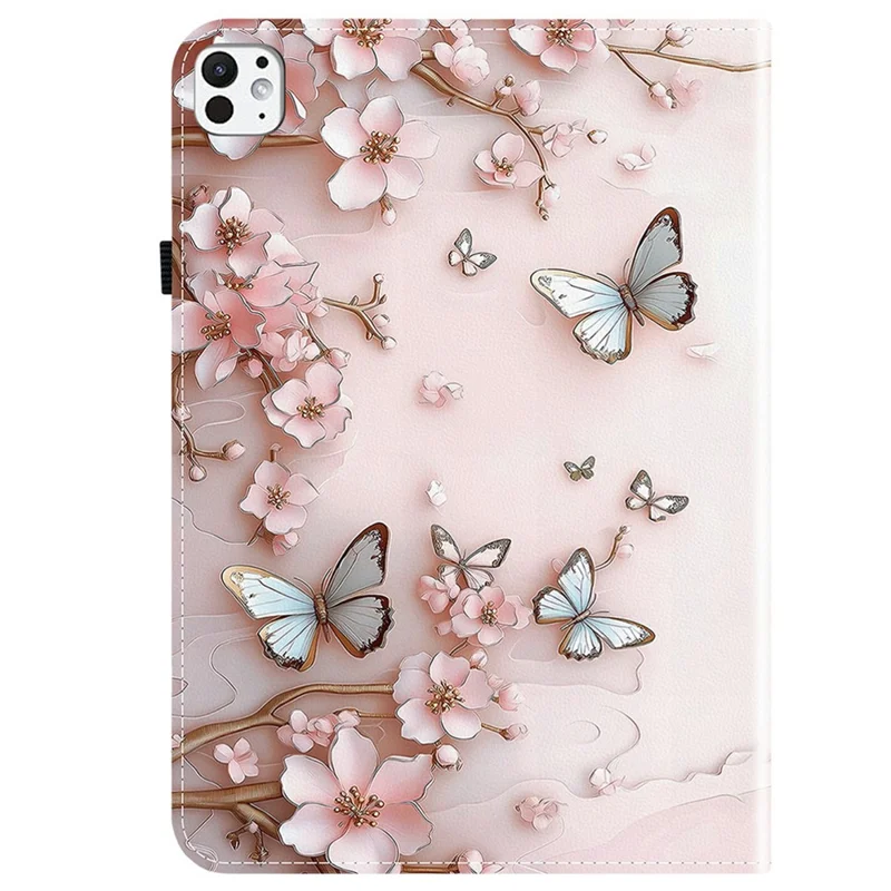 Per iPad Pro 11 (2025) / (2024) Custodia in Pelle Motivo Stampato Stand Custodia Tablet con Slot per Schede - Farfalla Rosa