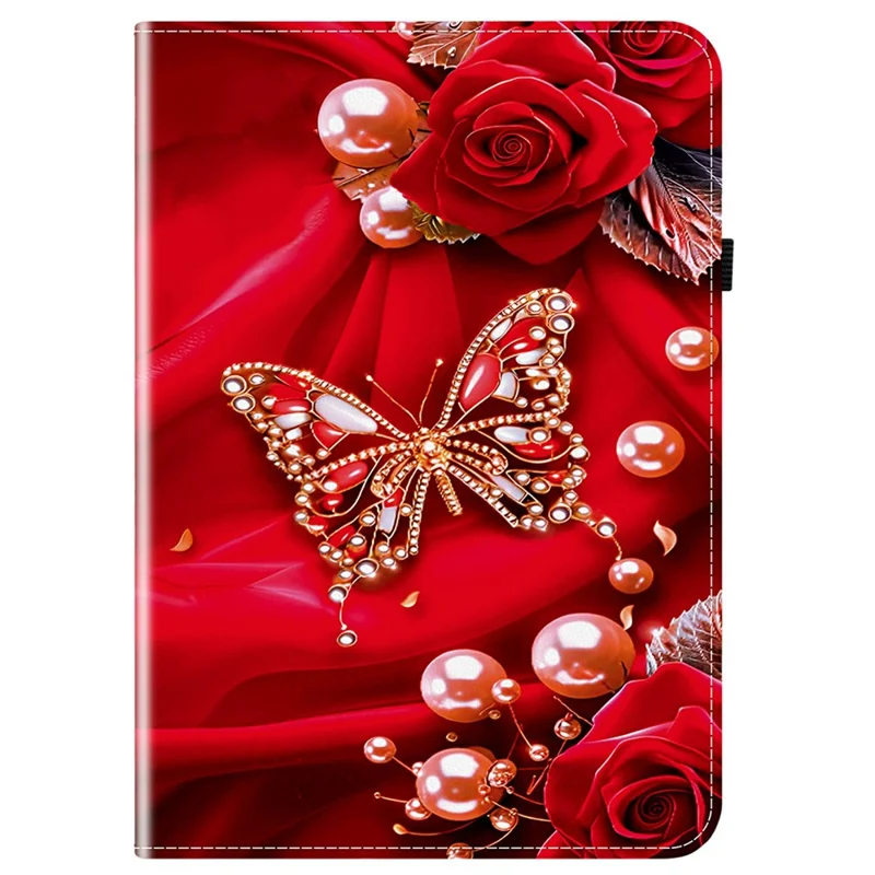 For iPad Pro 13 (2025)  /  (2024) Leather Case Pattern Printed Stand Tablet Cover with Card Slots - Pearl Butterfly Rose