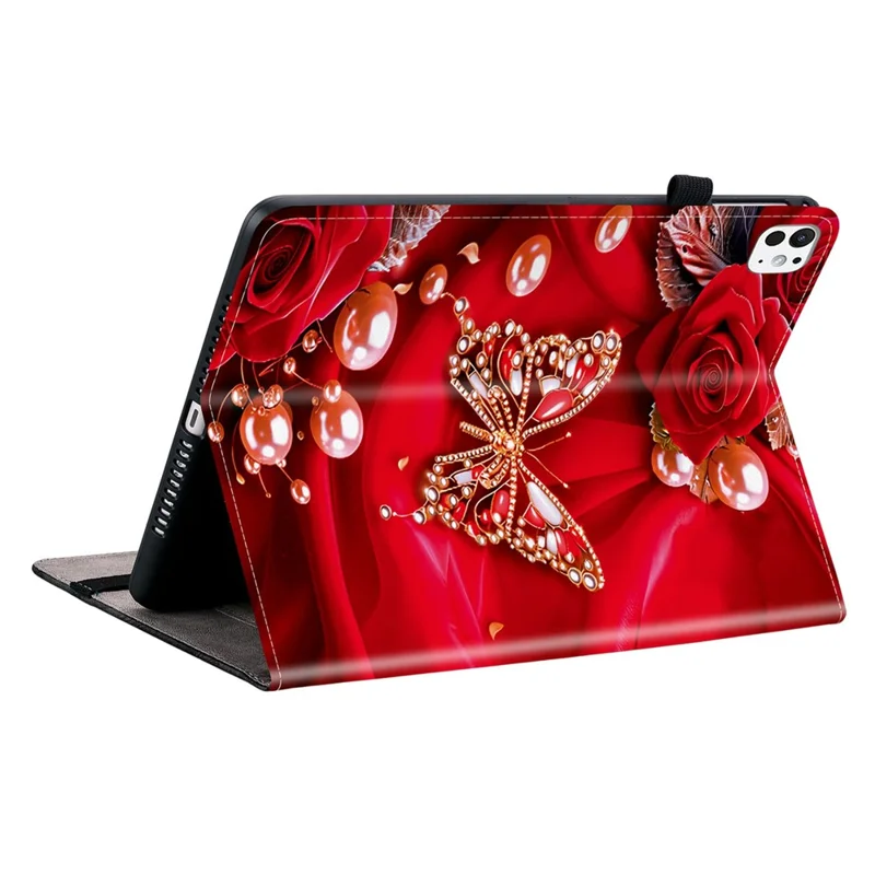 For iPad Pro 13 (2025)  /  (2024) Leather Case Pattern Printed Stand Tablet Cover with Card Slots - Pearl Butterfly Rose