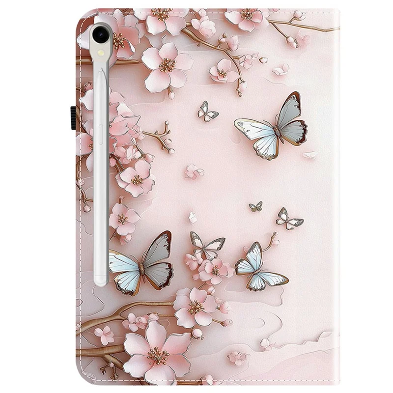 Lederhülle für Samsung Galaxy Tab S10 Lite / S10 FE / S9 / S9 FE, gemusterter Standfuß-Tablet-Cover mit Kartenfächern - Rosa Schmetterling
