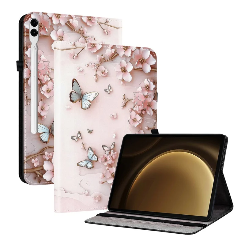 Leather Case For Samsung Galaxy Tab S10+  /  S9 FE+  /  S9+ Pattern Printed Stand Tablet Cover with Card Slots - Pink Butterfly