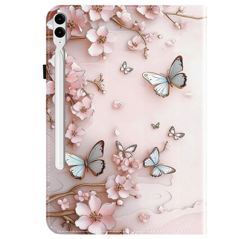 Leather Case For Samsung Galaxy Tab S10+  /  S9 FE+  /  S9+ Pattern Printed Stand Tablet Cover with Card Slots - Pink Butterfly