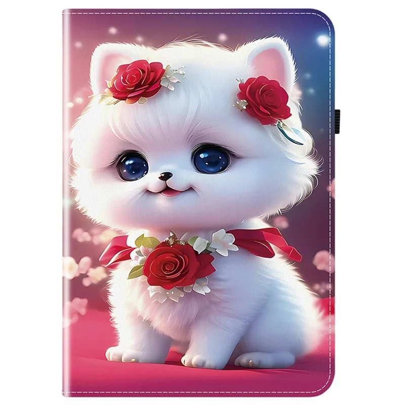 For Samsung Galaxy Tab A11+  /  A9+ Leather Case Pattern Printed Stand Tablet Cover with Card Slots - Rose Cat