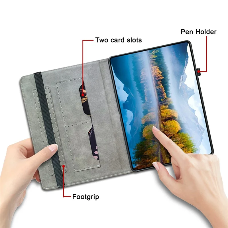 For Samsung Galaxy Tab A11+  /  A9+ Leather Case Pattern Printed Stand Tablet Cover with Card Slots - Rose Cat